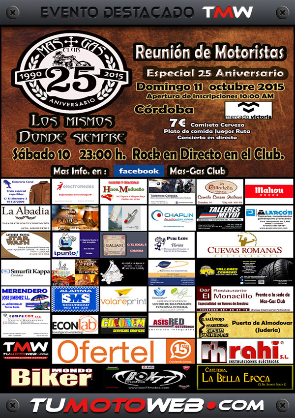 Reunión de Motoristas XXV Aniversario Mas-Gas Club 2015